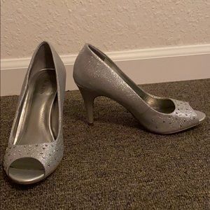 Style & Co Sparkly Silver Open-Toe Heel